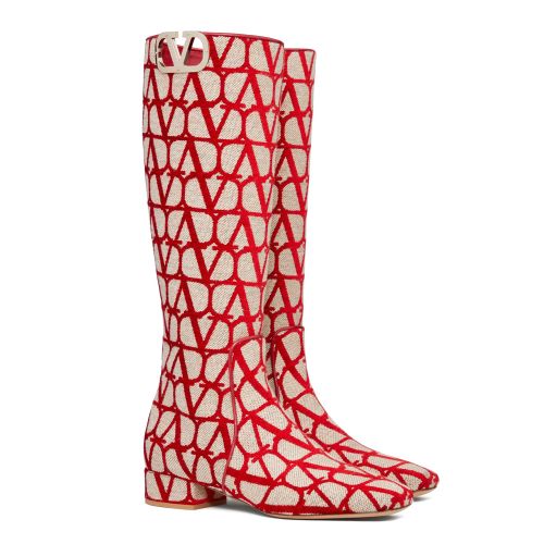 Valentino Women's Vlogo Type Boot In Toile Iconographe 30MM 